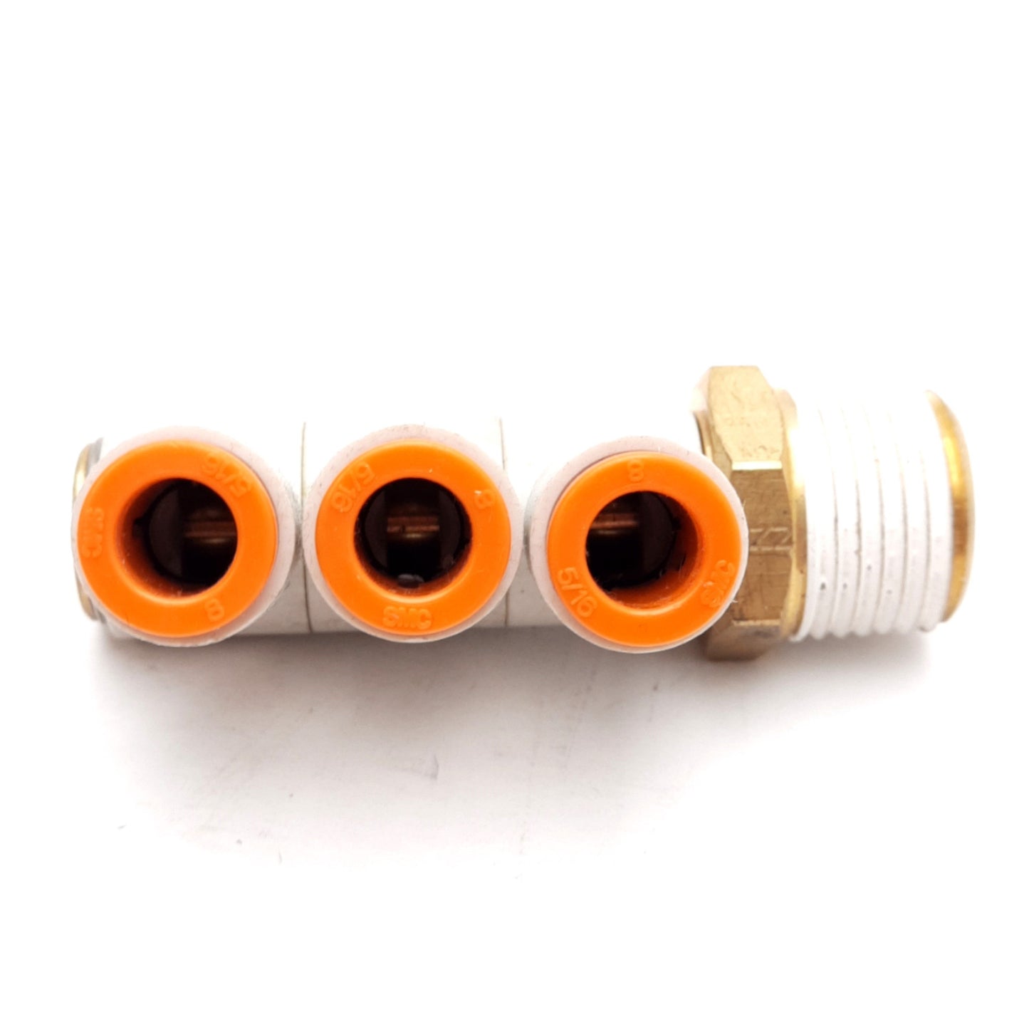 Used Lot of 4 SMC KQ2VT09-37AS Universal Triple Male Elbow 5/16in P2C, 1/2in NPT Male