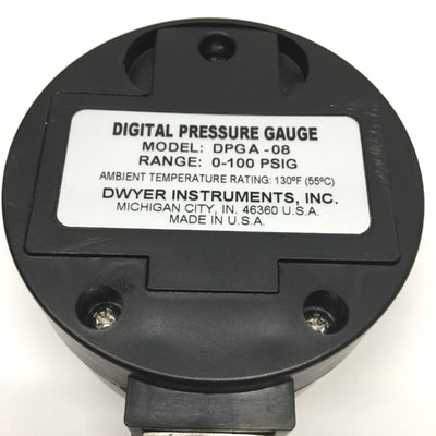 Used Dwyer DPGA-08 Digital Air/Gas Pressure Gauge 0-100psi, 1/4" NPT, 4-Digit LCD