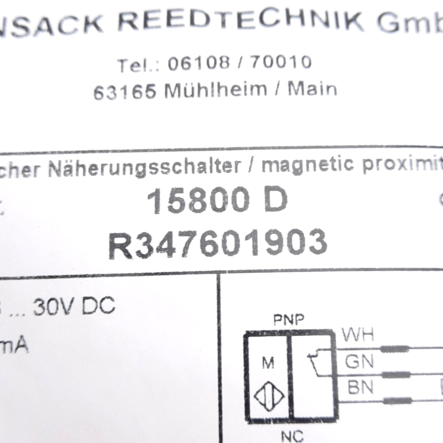 New Bosch Rexroth R347601903 Magnetic Field Sensor, Hall PNP-NC, 3.8-30VDC, 2m