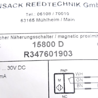 New Bosch Rexroth R347601903 Magnetic Field Sensor, Hall PNP-NC, 3.8-30VDC, 2m