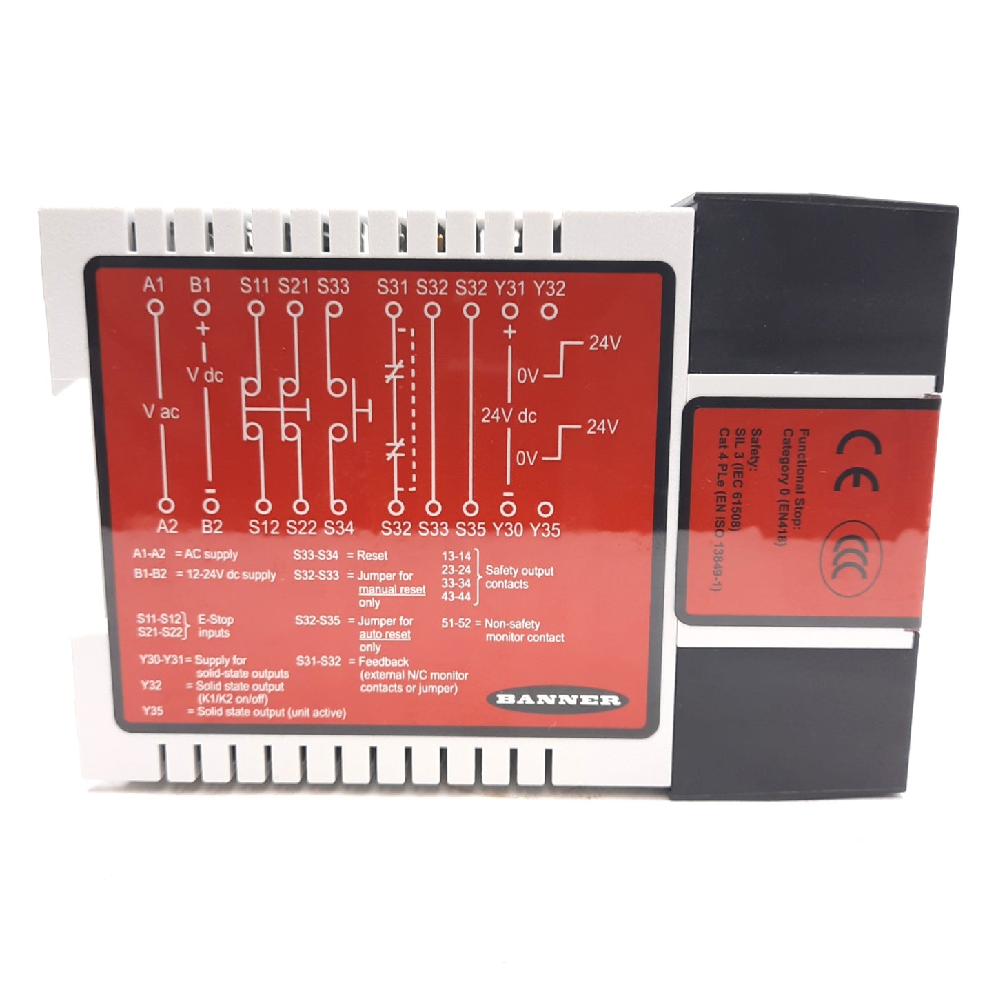 New Banner ES-UA-5A Safety Relay E-Stop Module, 4NO + 1NC + 2AUX, 115VAC/12-24VDC