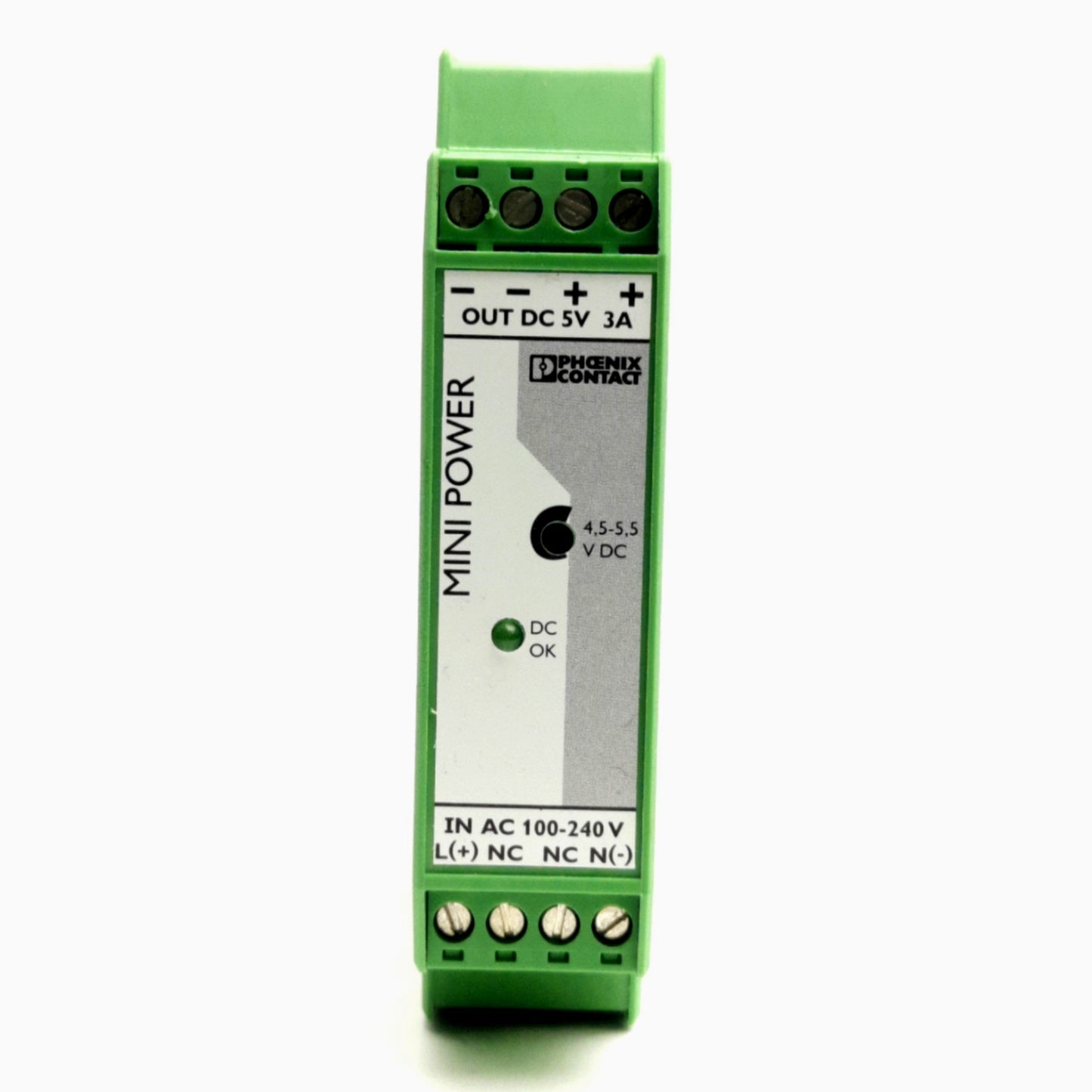 Used Phoenix Contact MINI-PS-100-240AC/5DC/3 Mini Power Supply, 5VDC 3A Out, 2938714