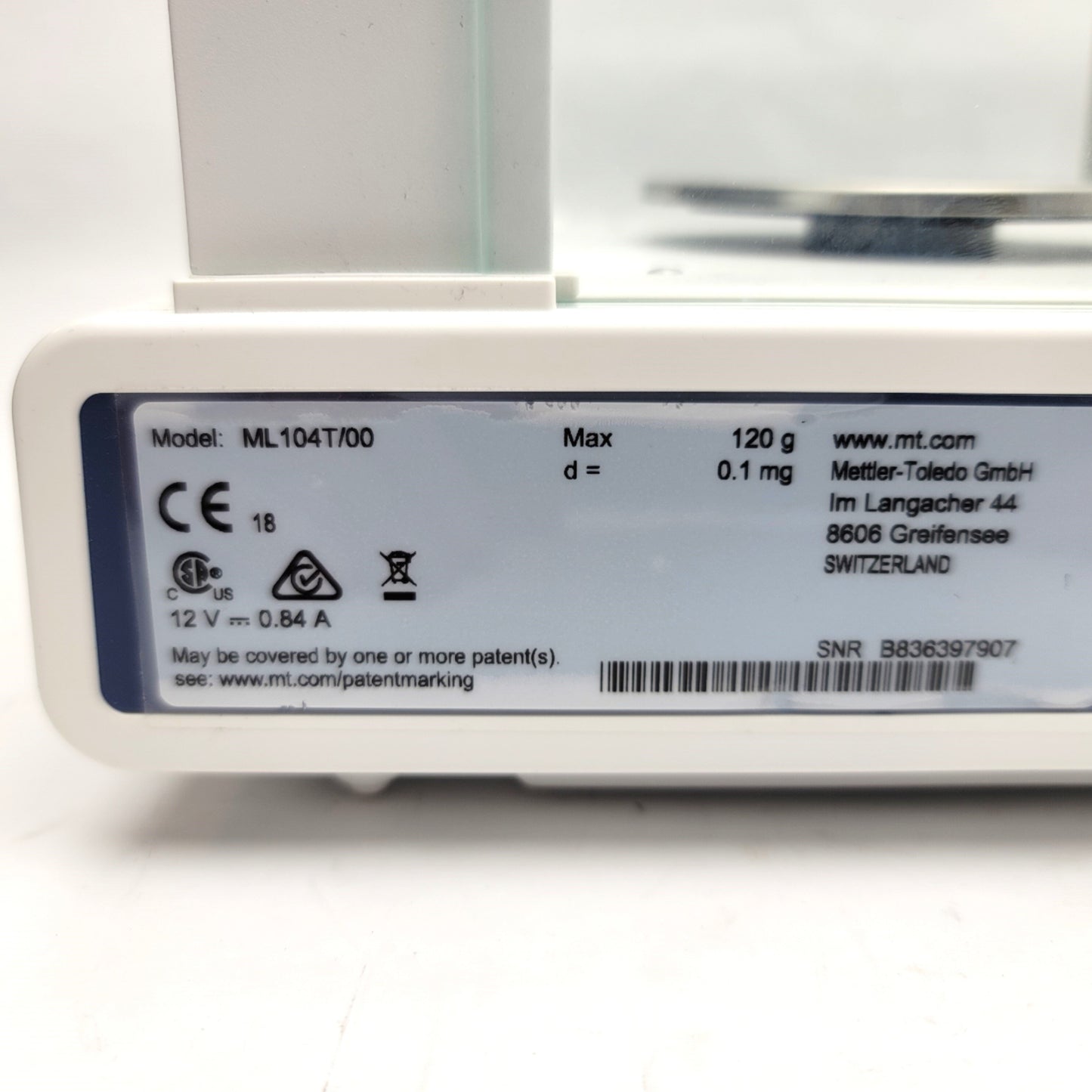 Used Mettler Toledo ML104T/00 Internal Calibration Analytical Balance 120g Max, 0.1mg