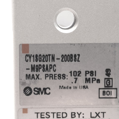 New SMC CY1SG20TN-200BSZ Rodless Cylinder ø20mm Bore, 200mm Stroke, 0.7MPa 1/8in NPT
