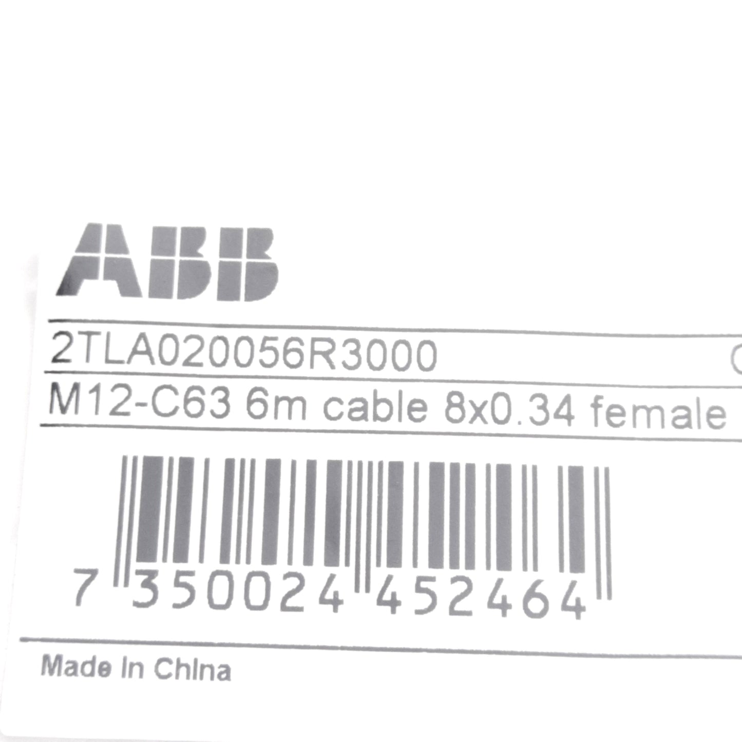 New ABB 2TLA020056R3000 M12-C63 Sensor Cable, M12 8-Pin Female Straight, 6m
