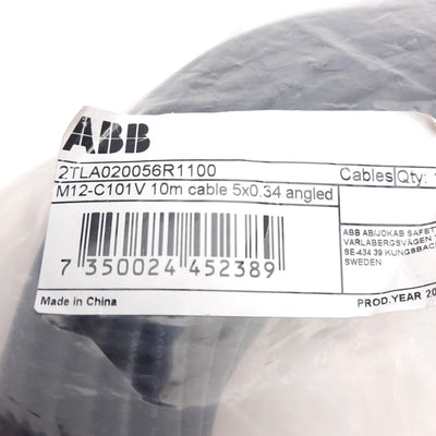 New ABB 2TLA020056R1100 M12-C101V Sensor Cable, M12 5-Pin Female Right-Angle, 10m