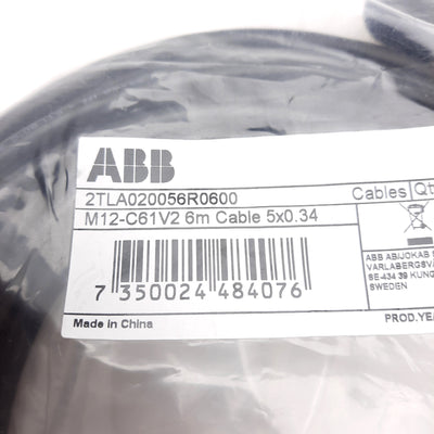 New ABB RTLA020056R0600 Shielded Cable, M12 5-Pin Female Right-Angle, 24V, 6m