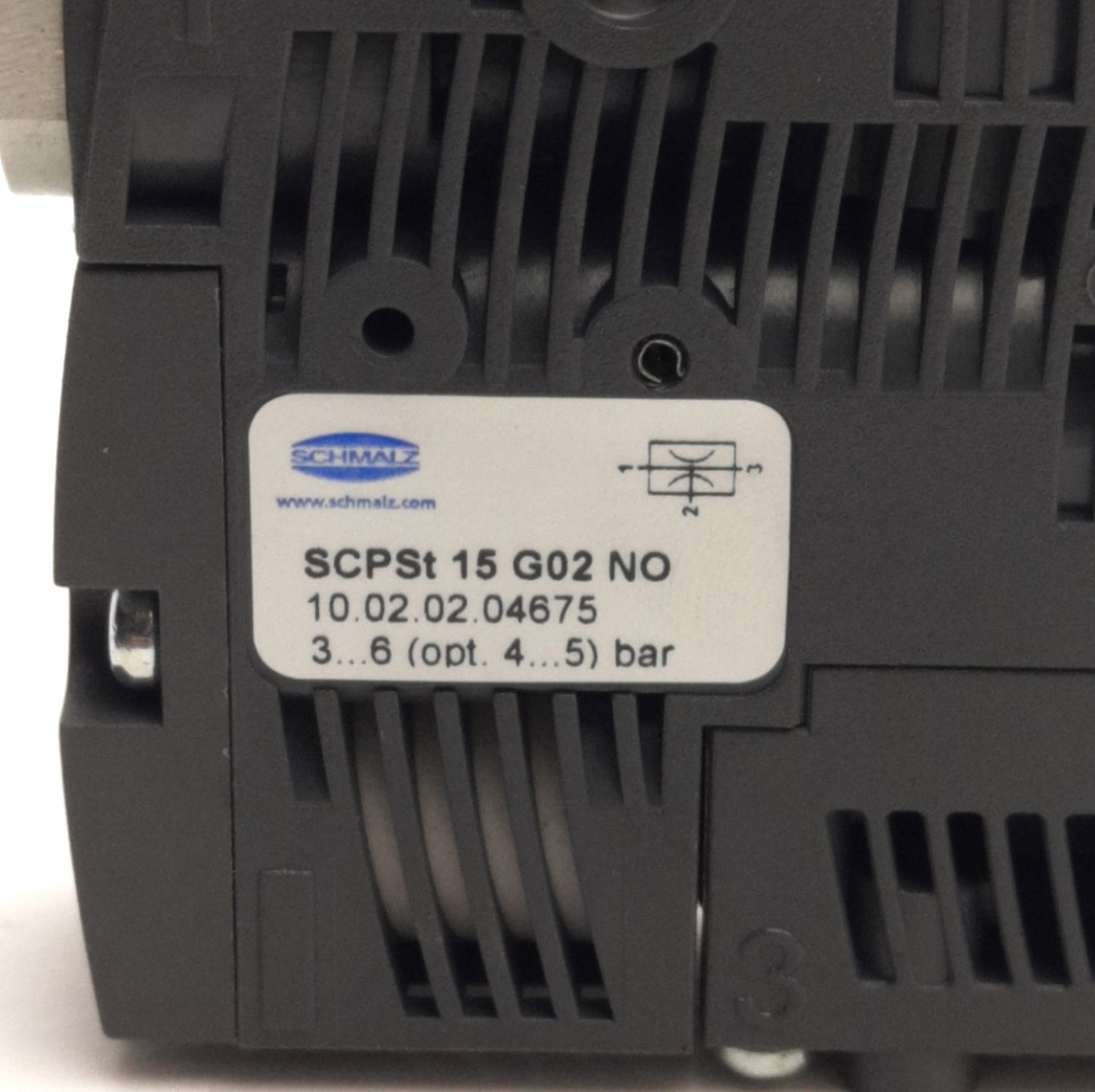 Used Schmalz 10.02.02.04675 SCPSt 15G02NO Vacuum Ejector Disc, 3-6Bar, G1/8