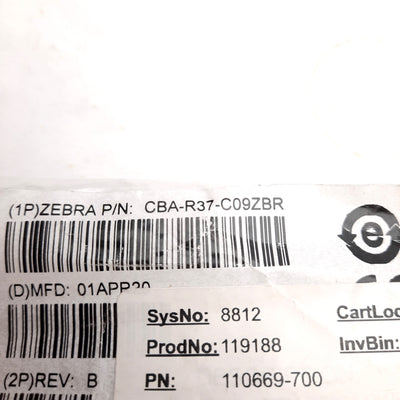 New Zebra CBA-R37-C09ZBR Barcode Scanner Cable, DB-9 RS-232 Female to RJ45, 9ft