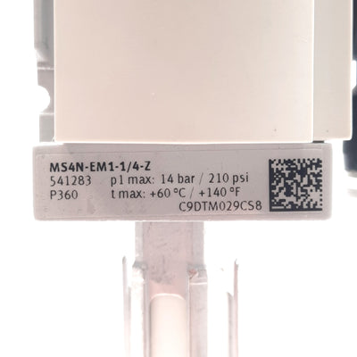 New – Open box Festo MS4N-EM1-1/4-Z Shut Off Valve, 2200l/min, 0-14bar, 1/4in NPT, 3/8in P2C