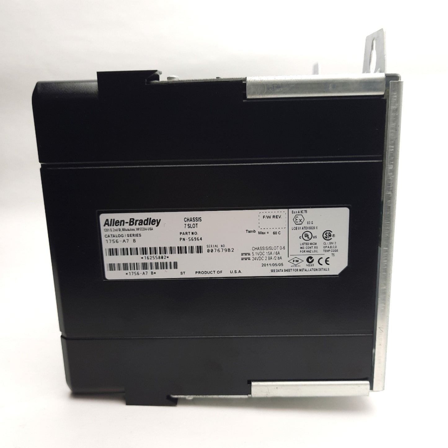 Used Allen Bradley 1756-A7 ControlLogix 7-Slot PLC Chassis Rack Back Plane Sub Panel