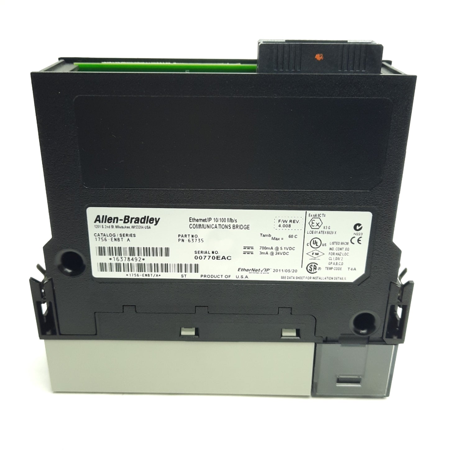 Used Allen Bradley 1756-ENBT Ethernet/IP Communication Bridge, 24V DC, 10/100Mb/s