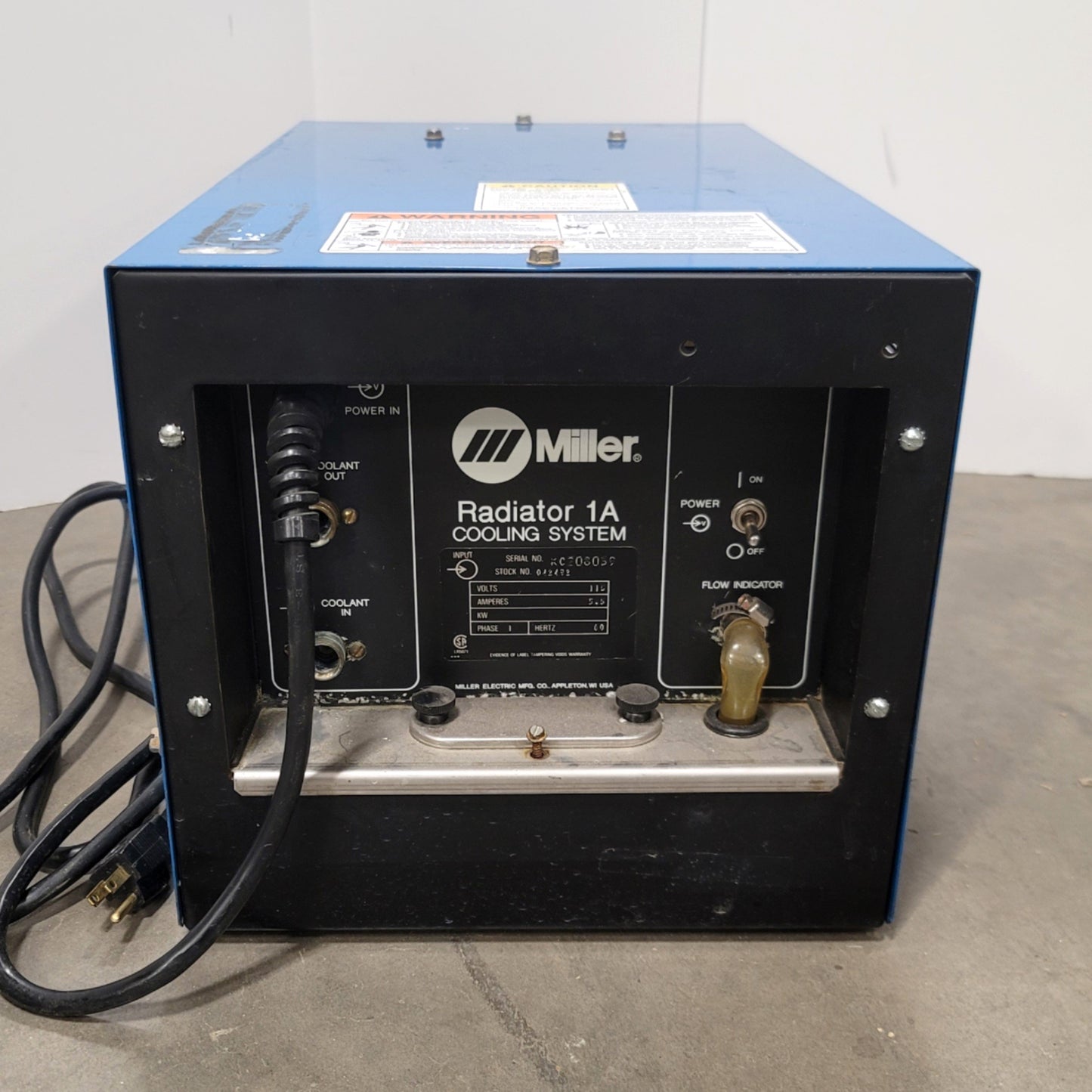 Used Miller Radiator 1A Welder Cooling System 115VAC, 1.5 Gallons, 3Qts/min @ 50psi