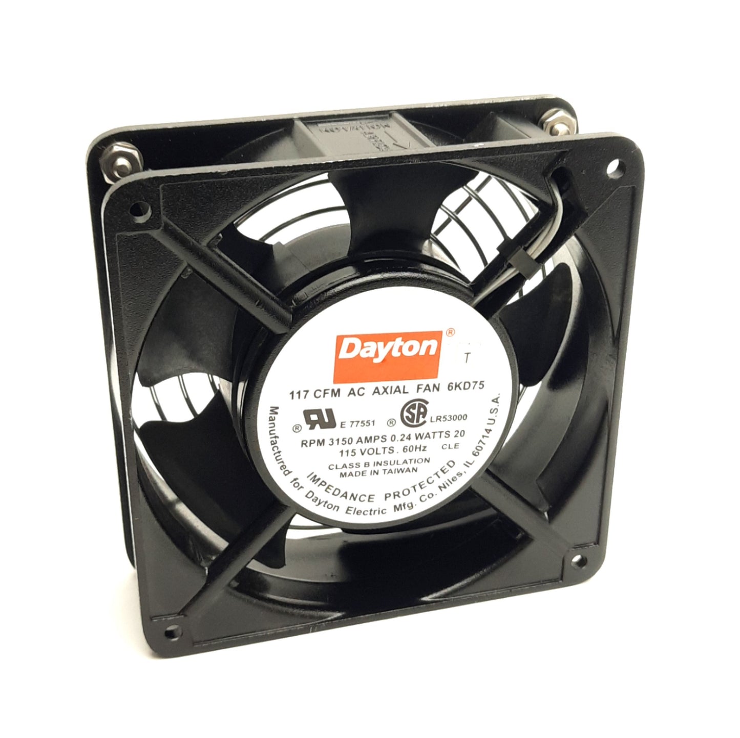 Used Lot of 2 Dayton 6KD75 Axial AC Fan, 120mm, 115VAC, 3150RPM, 117 CFM