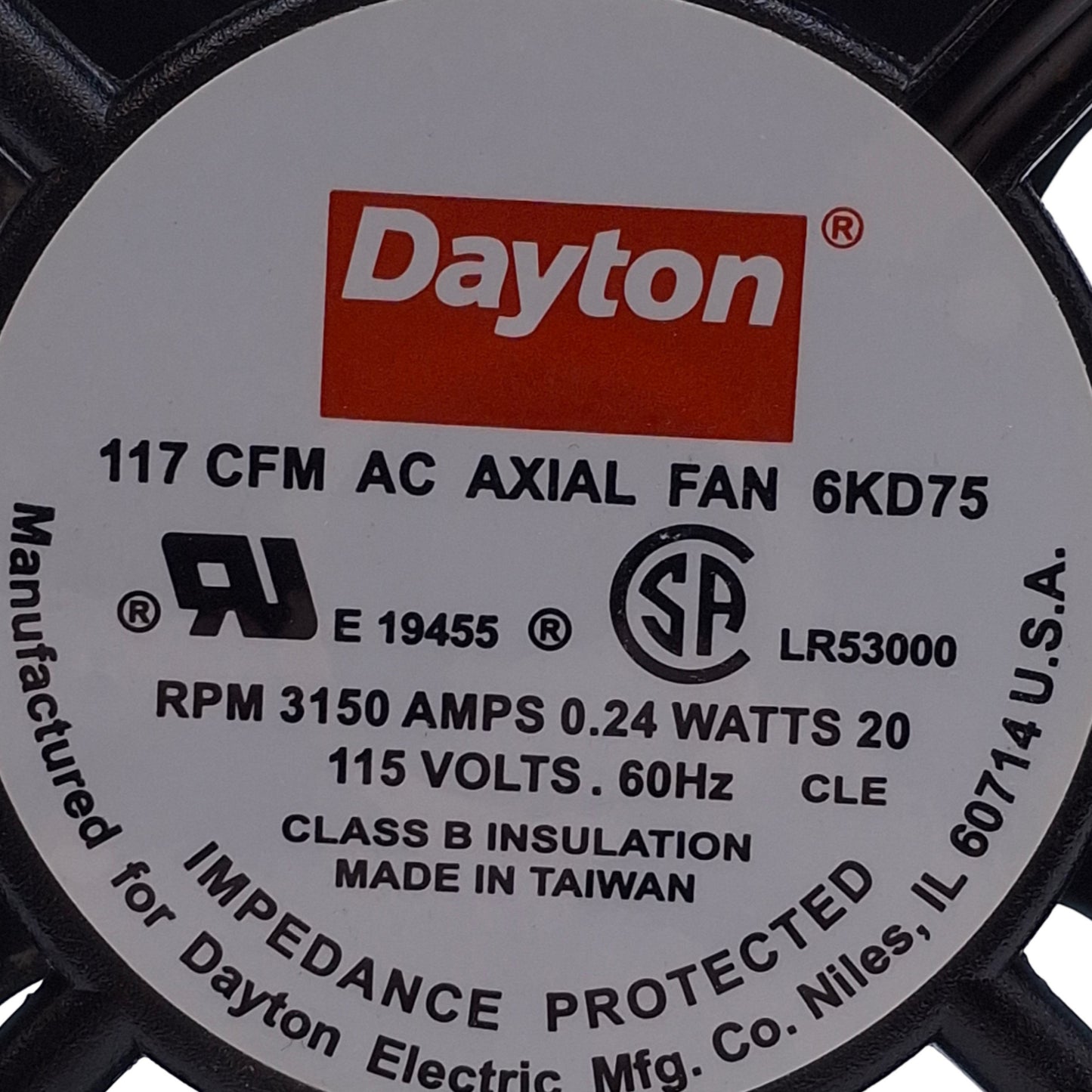 Used Lot of 2 Dayton 6KD75 Axial AC Fan, 120mm, 115VAC, 3150RPM, 117 CFM