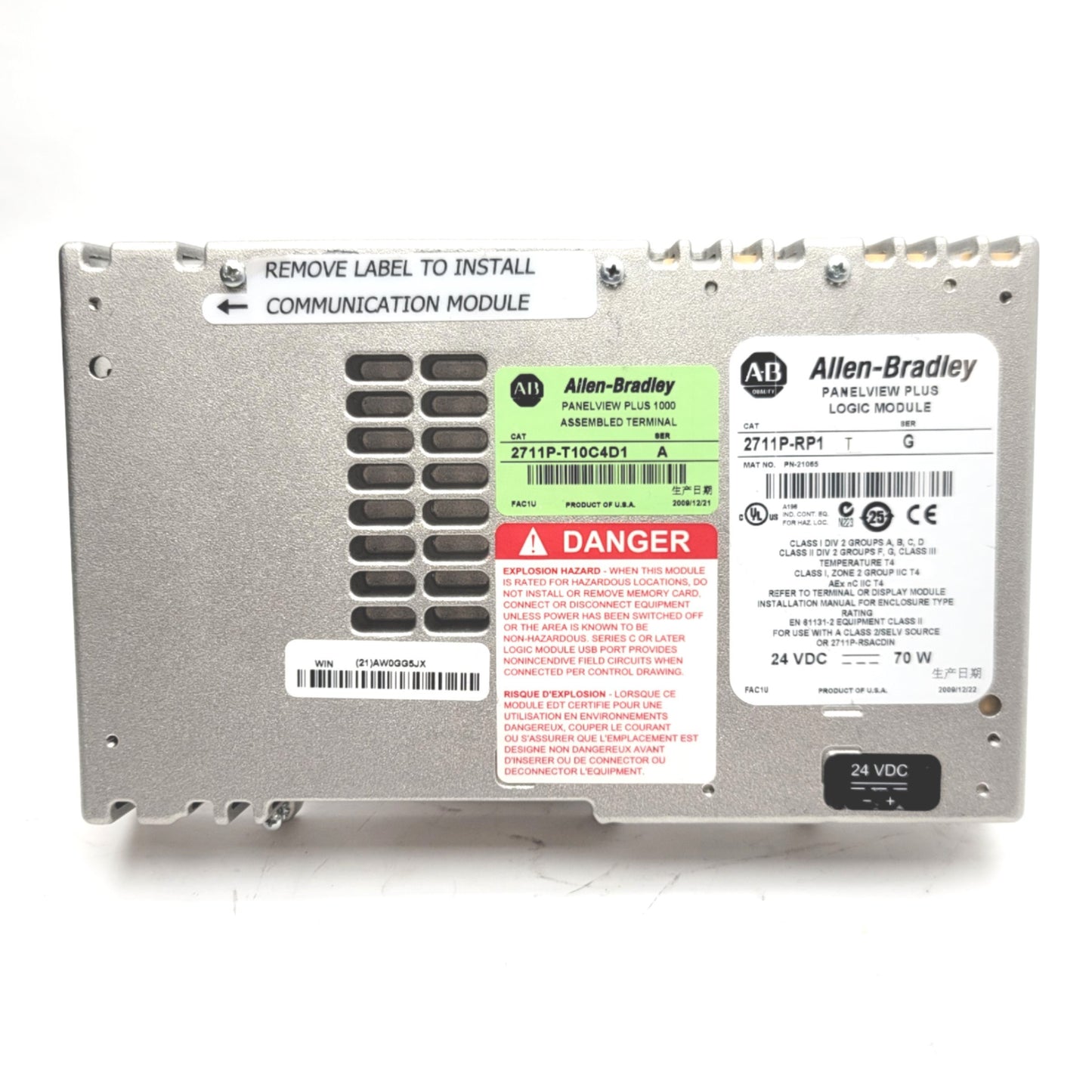 Used Allen Bradley 2711P-RP1 Ser G PanelView Plus Logic Module 24VDC, 64MB RAM