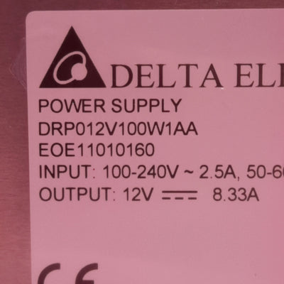 New Delta DRP012V100W1AA Power Supply, 100-240VAC 2.5A In, 12VDC 8.33A Out, 100W