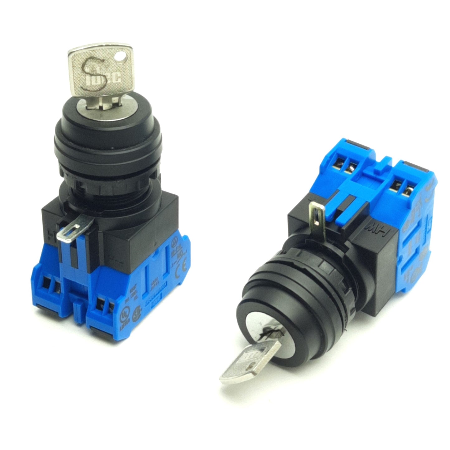 Used Lot of 2 IDEC HW1K-2B20 Keyed Selector Switch, 22mm, 2-NO, Retained Right 2-Pos