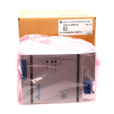 New Delta DRM-24V480W1PN Power Supply, 24V 20A 480W 1-Phase Output, 100-240VAC Input