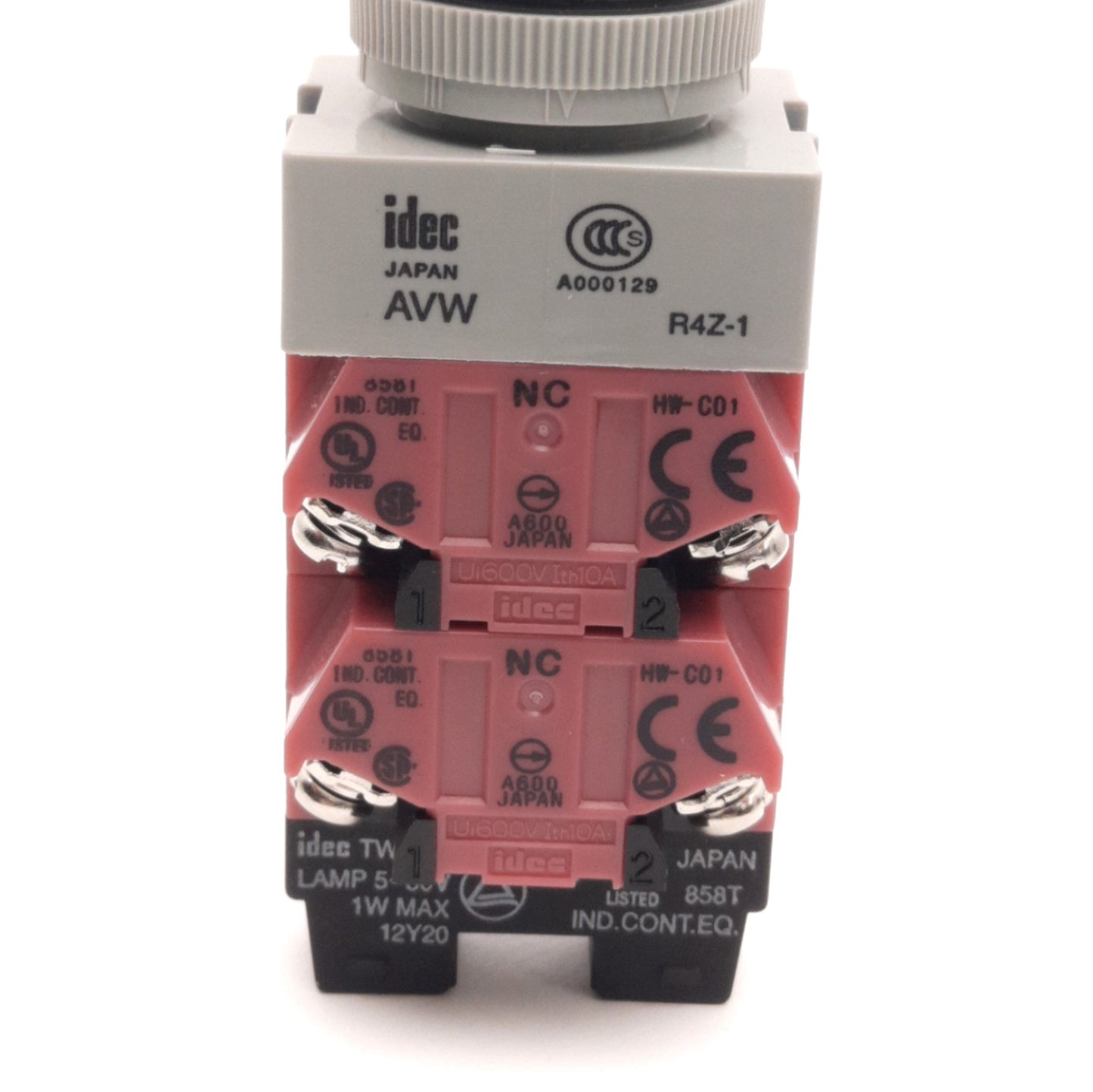 Used Idec AVW000 Emergency E-Stop Illuminated Pushbutton Switch, 2NO-2NC, *Crack*
