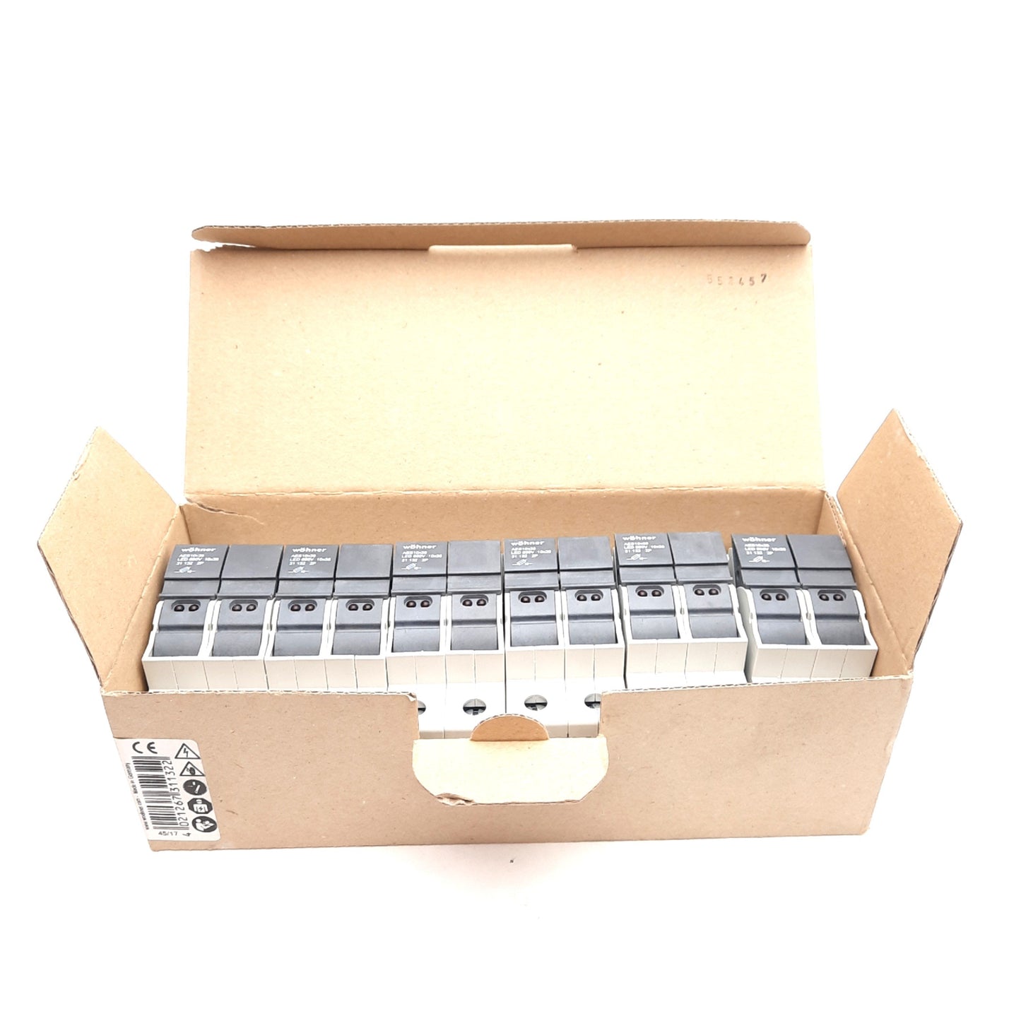 New Lot of 6 Wohner 31132 Fuse Holder, 10x38 2-Pole, 110-690V 32A, DIN Rail