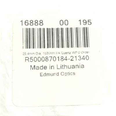 New – Open box Edmund Optics 16-888 Quartz Waveplate Zero Order, 25.4mm, 1030nm λ/4, Coated