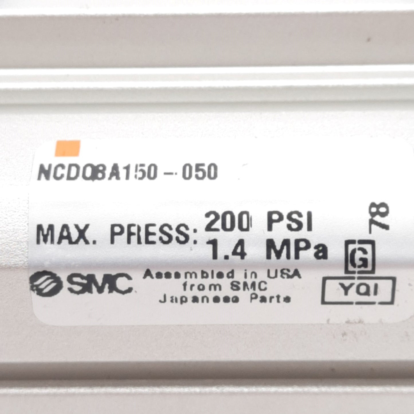 New SMC NCDQ8A150-050 Compact Cylinder ø1.5in Bore, 1/2in Stroke, 1/8in NPT, 200psi