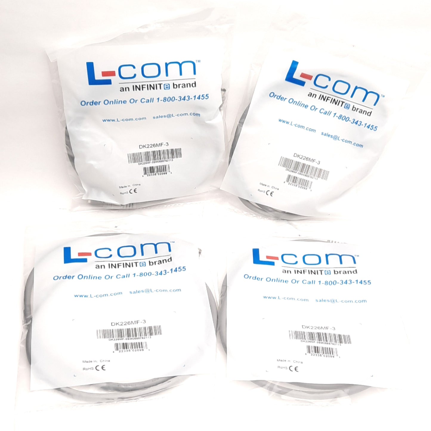 New Lot of 4 L-Com DK226MF-3 Extension Mini-DIN Cable, 3 Ft, PS2, DIN 6-Pin