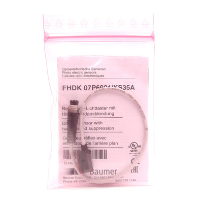 New Baumer FDHK 07P6901/KS35A Photoelectric Diffuse Sensor, 10-60mm, PNP, 10-30VDC