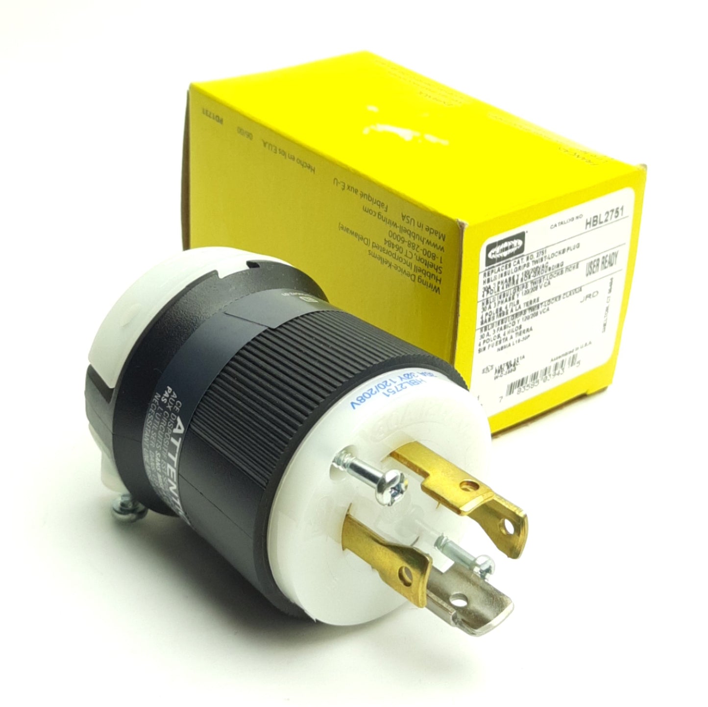 Used Hubbell HBL2751 Twist-Lock Locking Plug 30A 3-Ph 120/280VAC 4-P 4-Wire No Ground