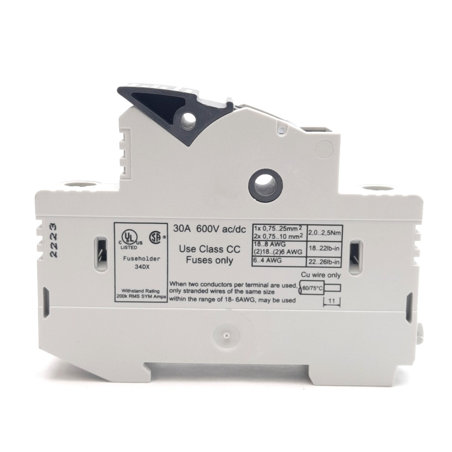 New – Open box Lot of 3 Wohner 31929 Fuse Holder, 1-Phase, Class CC, 72V 30A, DIN Rail