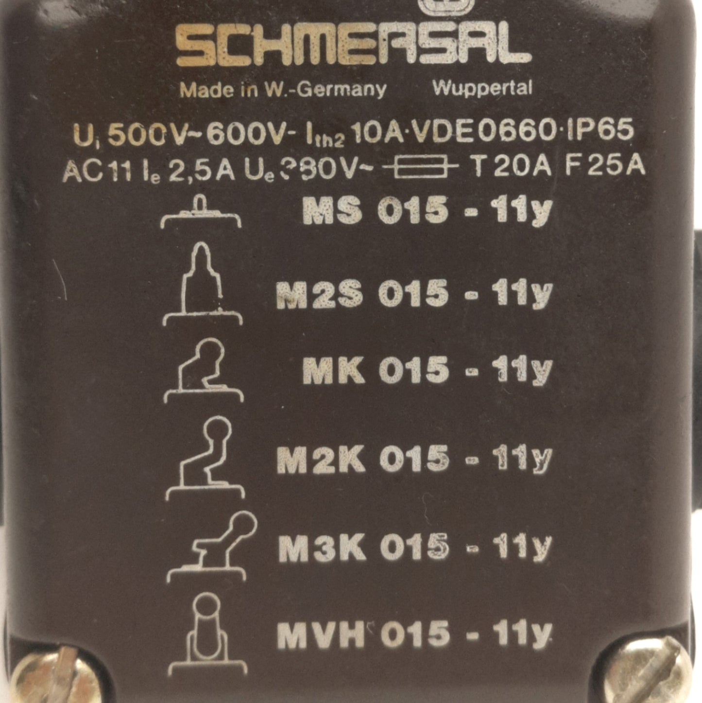 Used Schmersal MS015-11Y Heavy Duty Limit Switch, 1x NO/NC, Rating: 500V 10A