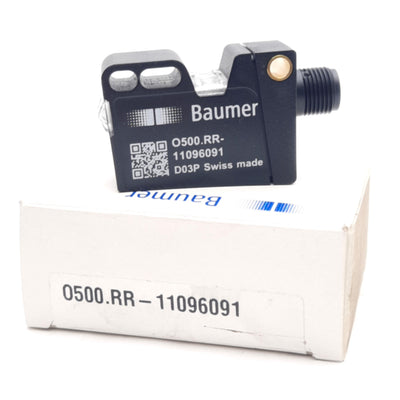 New Baumer O500.RR-11096091 Retro-Reflective Sensor, 7.5m Range, 630nm, 10-30VDC