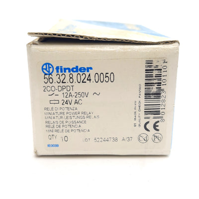 New Lot of 10 Finder 56.32.8.024.0050 Power Relay, 250VAC 12A, 2CO DPDT, 24VAC Coil