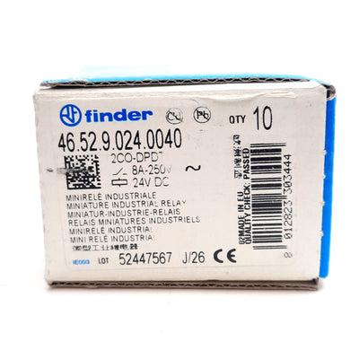 New Lot of 10 Finder 46.52.9.024.0040 Power Relay, 2CO DPDT, 24VDC Coil, 250VAC 8A