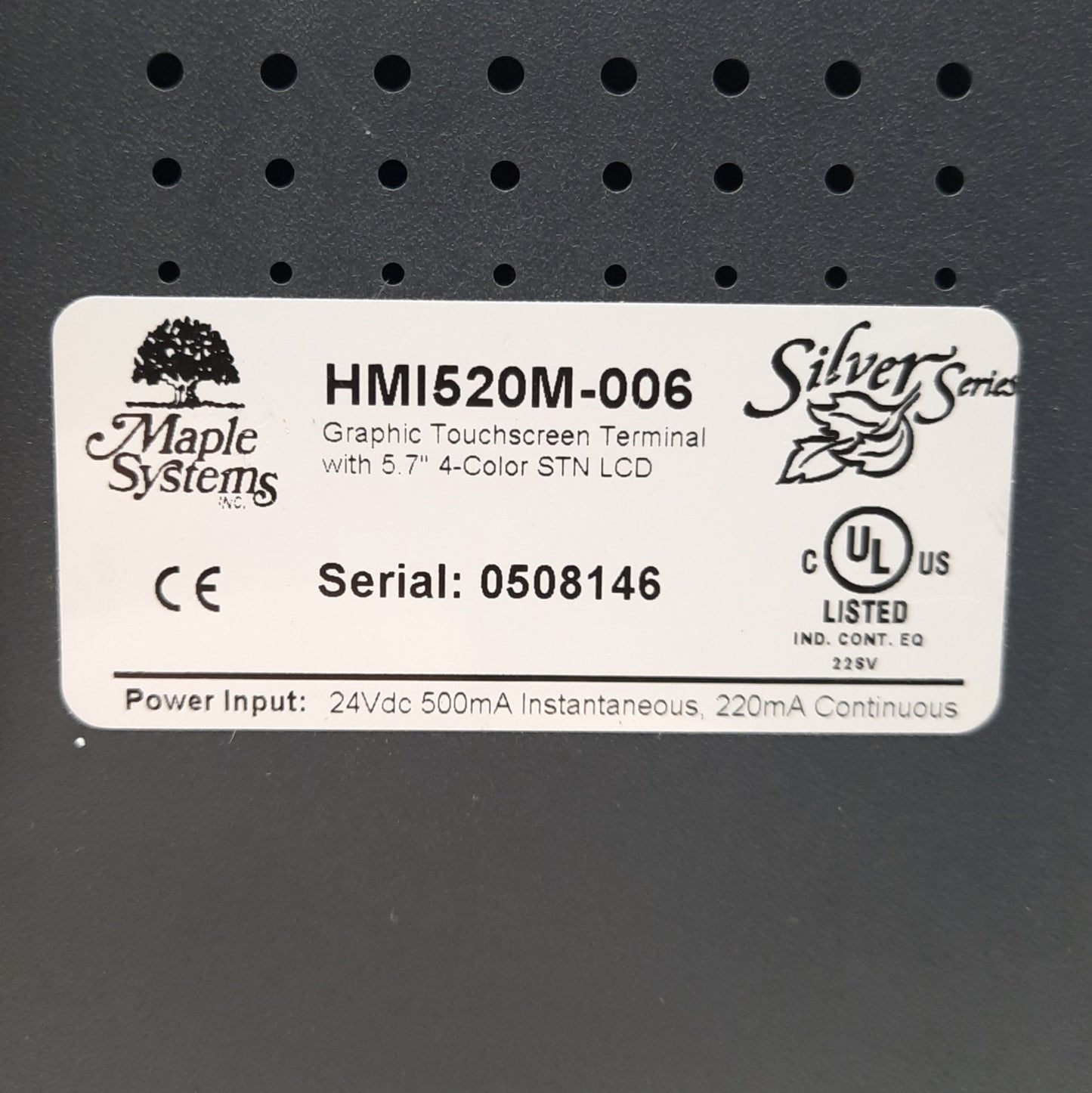 Used Maple Systems HMI520M-006 Operator Interface Panel, 5.7" LCD, RS-232/485, 24VDC