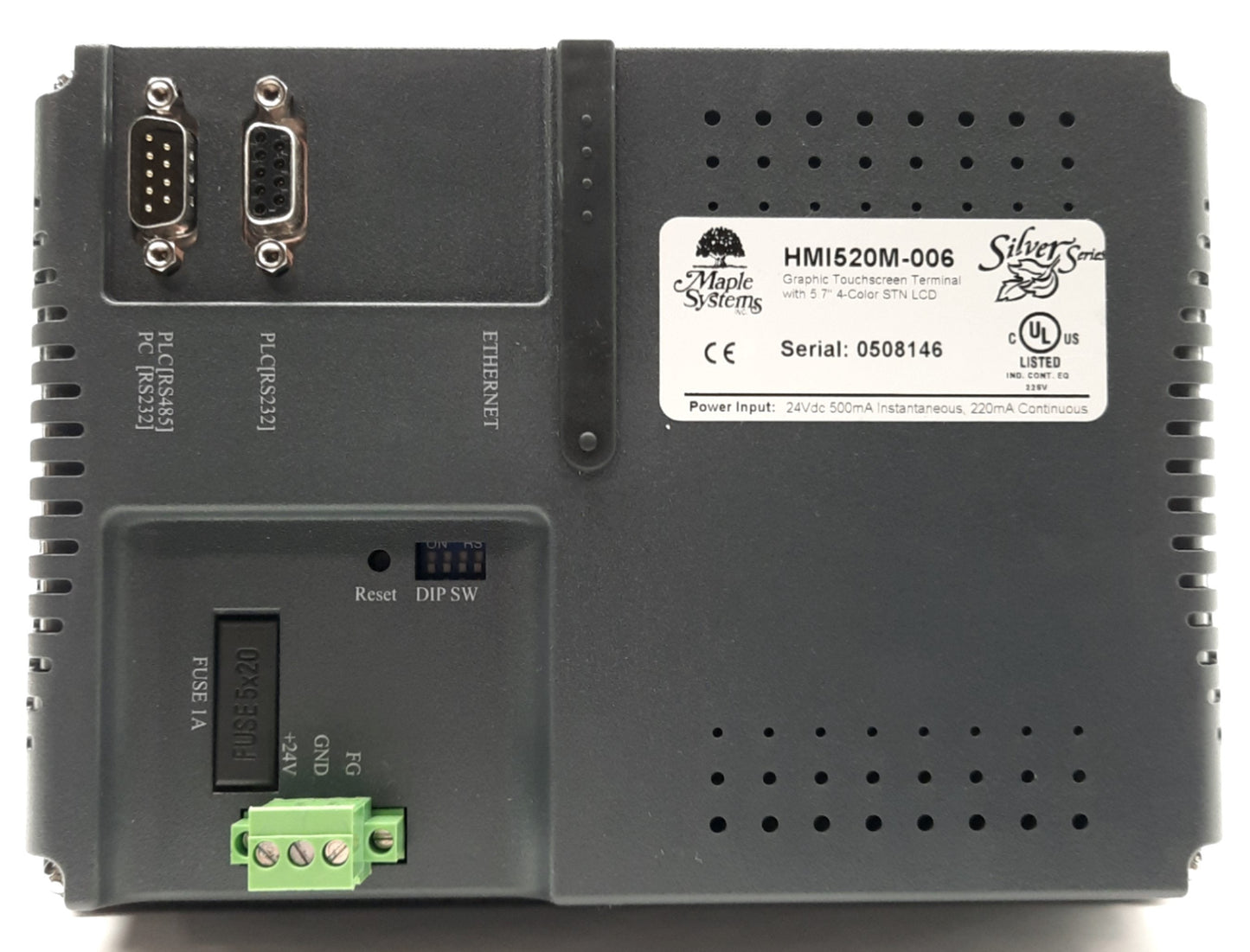 Used Maple Systems HMI520M-006 Operator Interface Panel, 5.7" LCD, RS-232/485, 24VDC