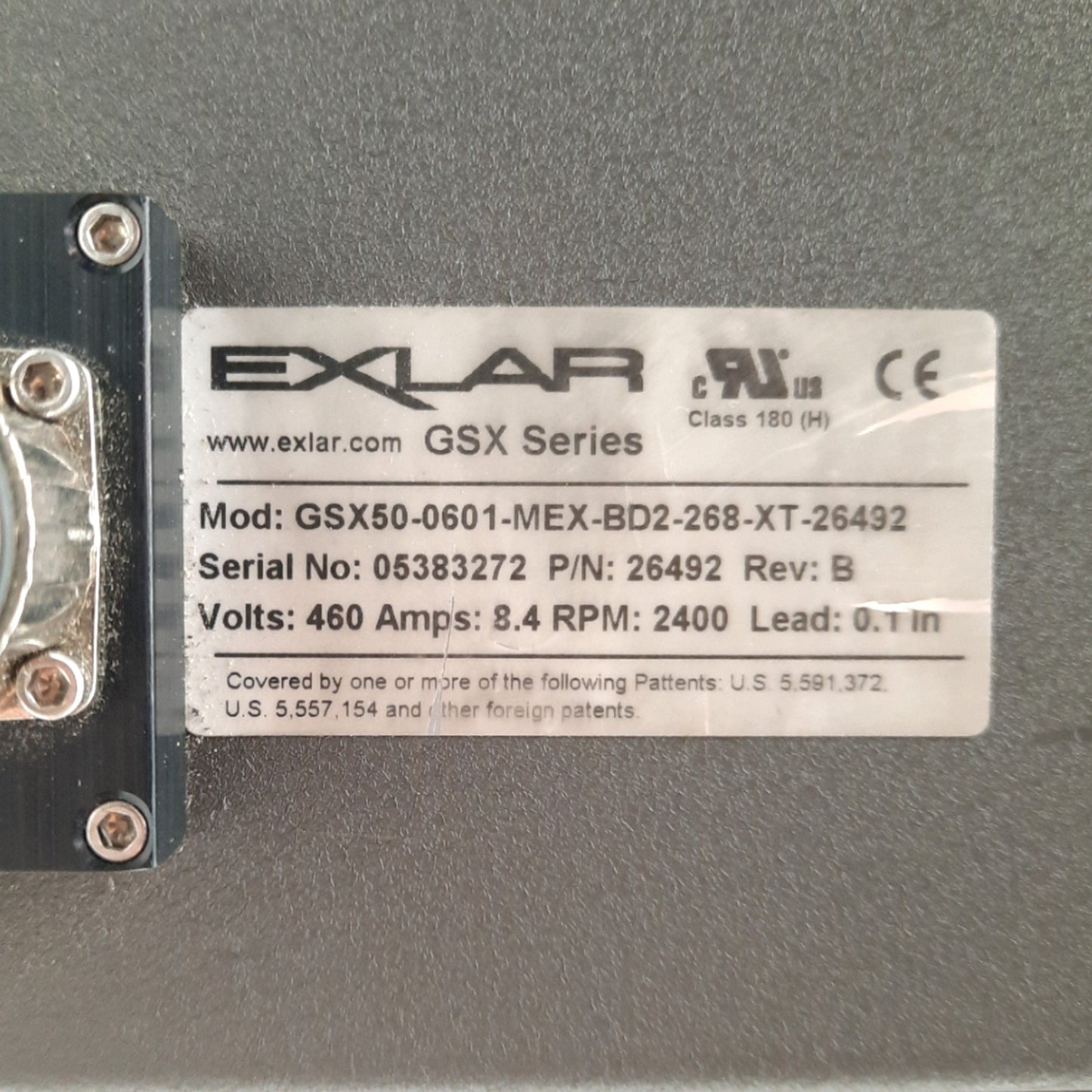 Used Exlar GSX50-0601-MEX-B02-268-XT-26492 Linear Actuator 6" Stroke 10TPI 3Ø 460VAC