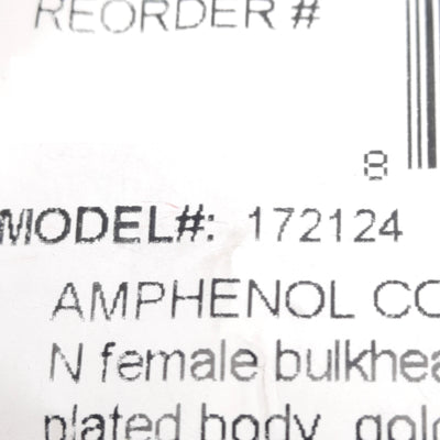 New Lot of 8 Amphenol 172124 N-Type Bulkhead Adapter, N-Type Female to N-Type 50 Ohm
