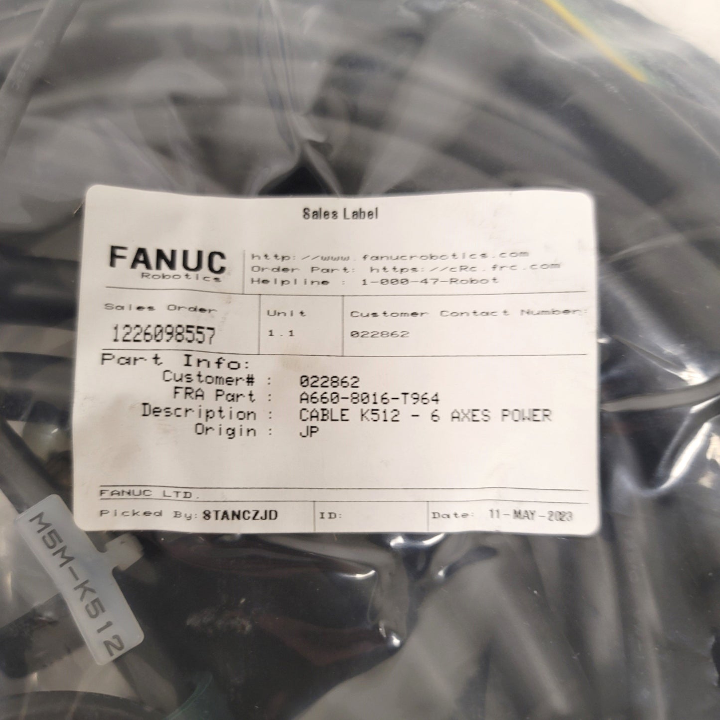 New Fanuc A660-8016-T964 K512 6-Axis Power Cable For Fanuc R-30iB/R-30iA Controller