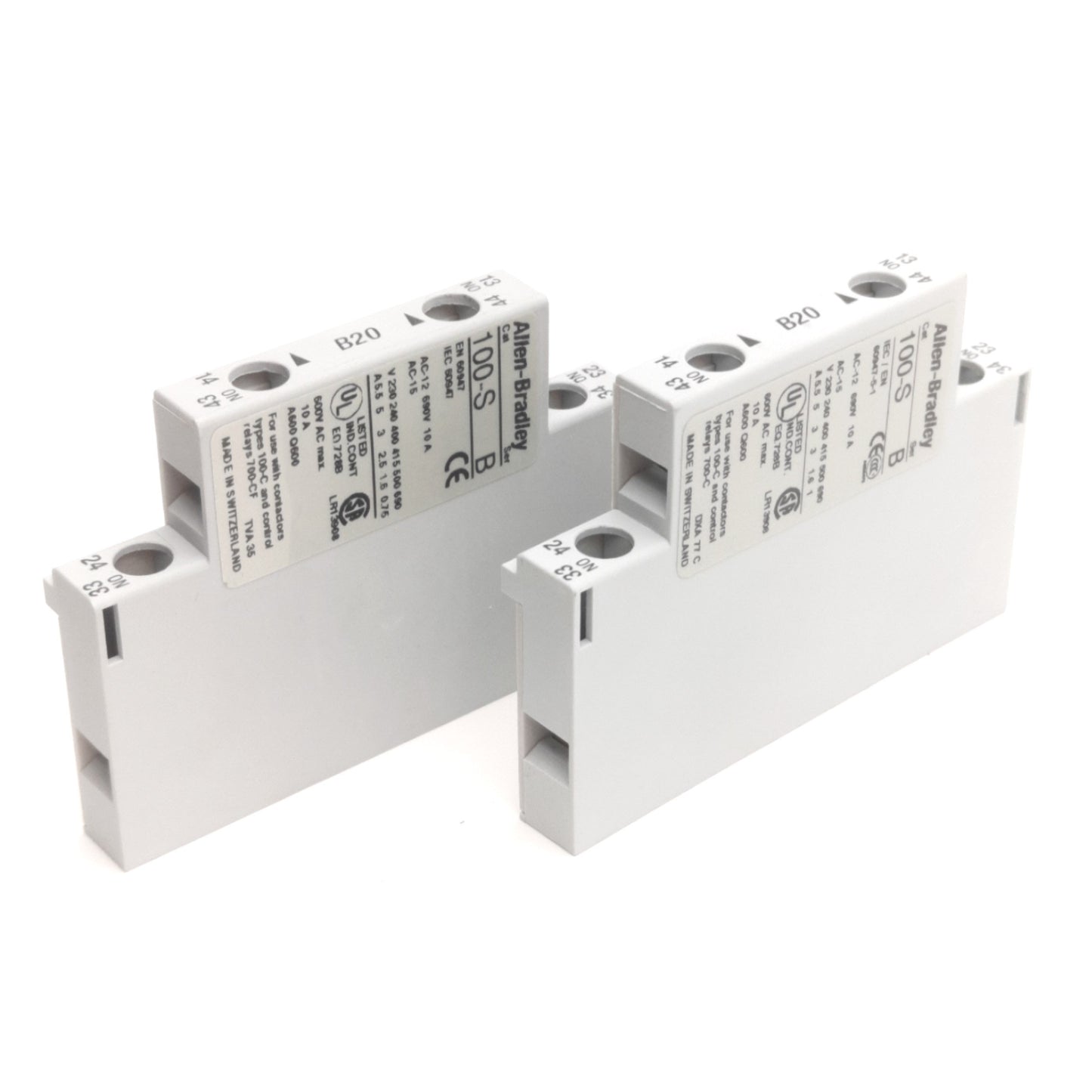 Used Lot of 2 Allen Bradley 100-SB20 Auxiliary Contact, 2 Normally Open DPST, 2-Pole