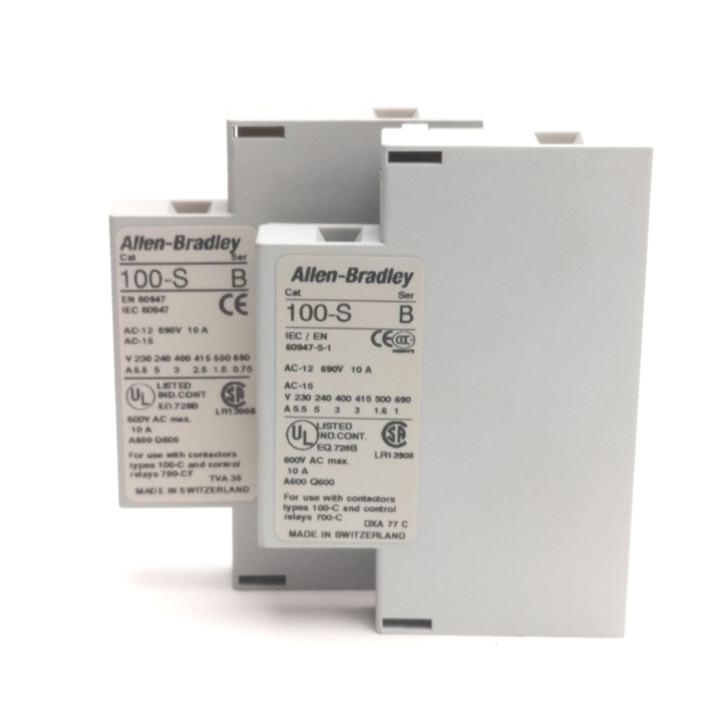 Used Lot of 2 Allen Bradley 100-SB20 Auxiliary Contact, 2 Normally Open DPST, 2-Pole