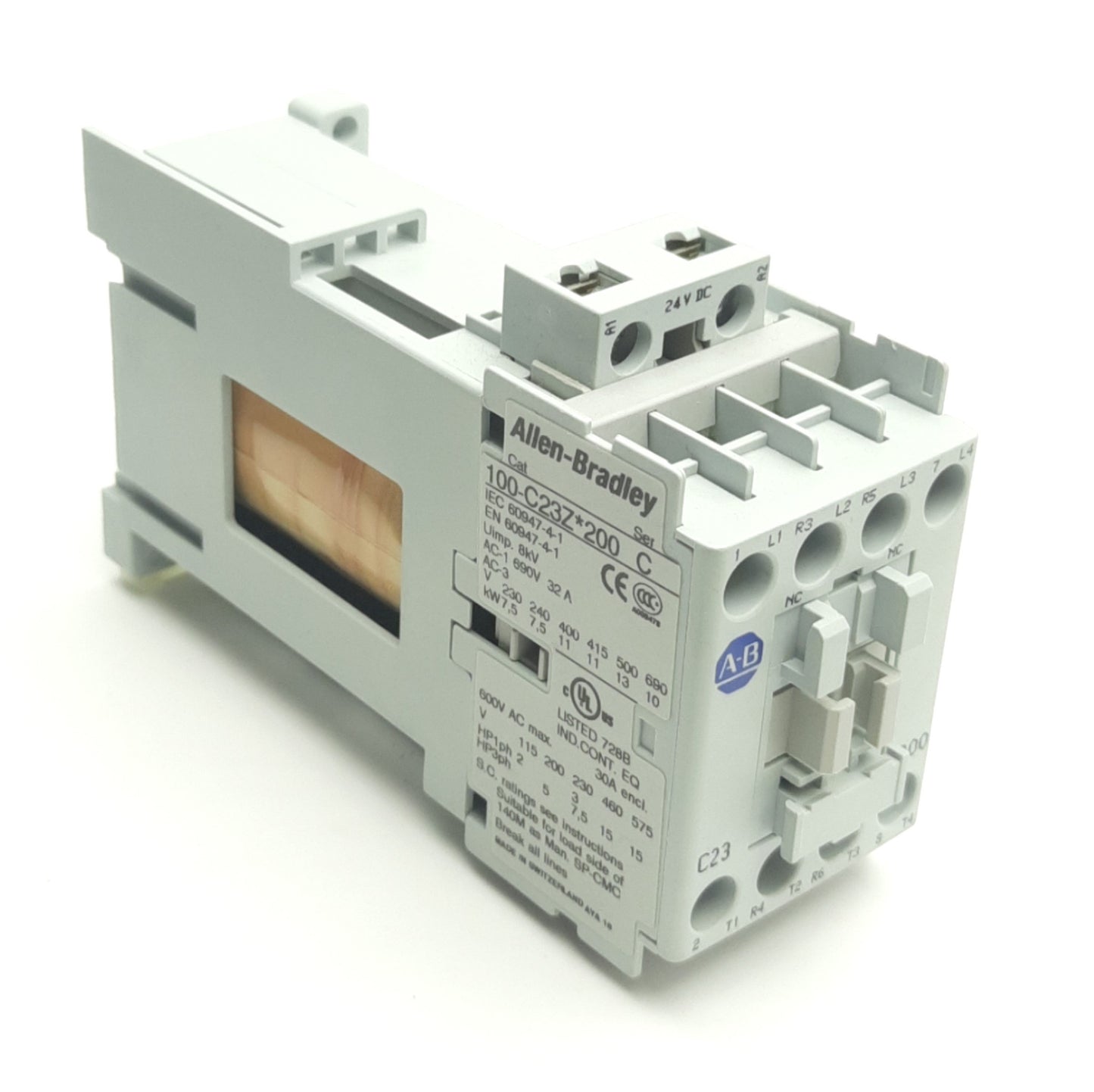 Used Allen Bradley 100-C23ZJ200 Contactor 600VAC 30A, 4-Poles 3-Ph, 24V DC Coil