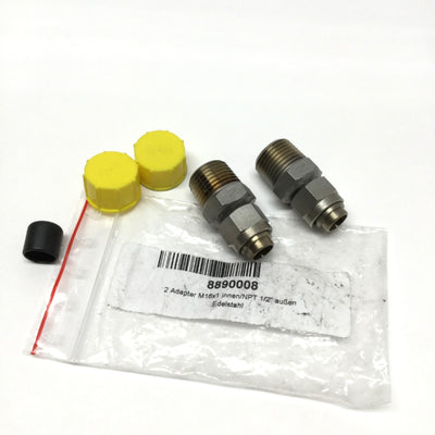 New Lot of 2 Julabo 8890008 Stainless Adapter Fittings M16x1 Female to 1/2" NPT