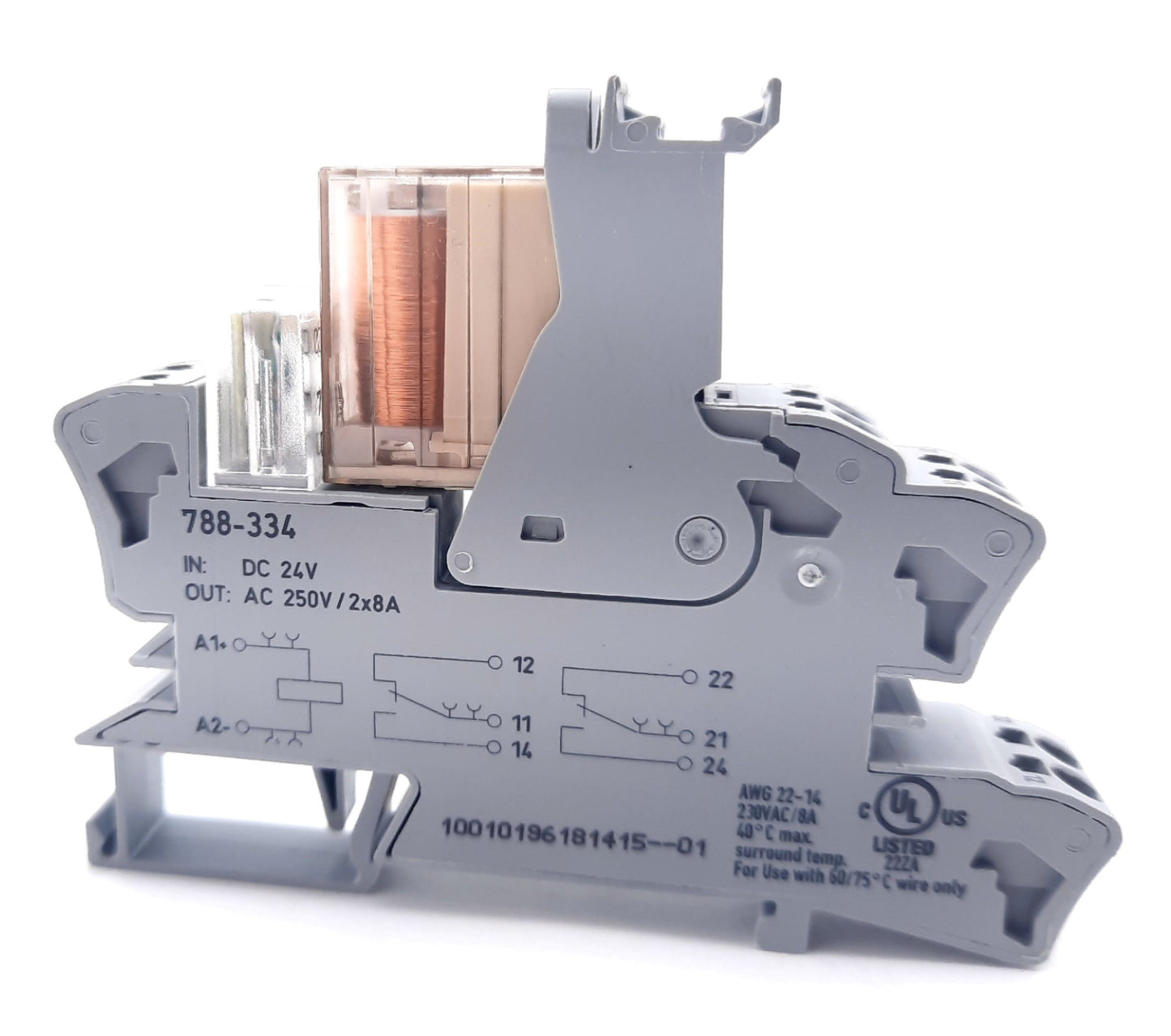 New – Open box Wago 788-334 Relay and Socket DPDT 24VDC, 8A, 400mW, 250VAC , 5000V, 7ms/2ms