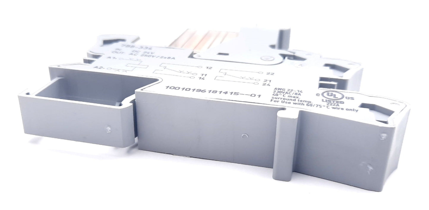 New – Open box Wago 788-334 Relay and Socket DPDT 24VDC, 8A, 400mW, 250VAC , 5000V, 7ms/2ms