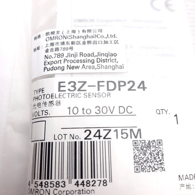 Omron E3Z-FDP24 Photoelectric Sensor, PNP Output, 10-30VDC, M12 4-Pin, 1m Range
