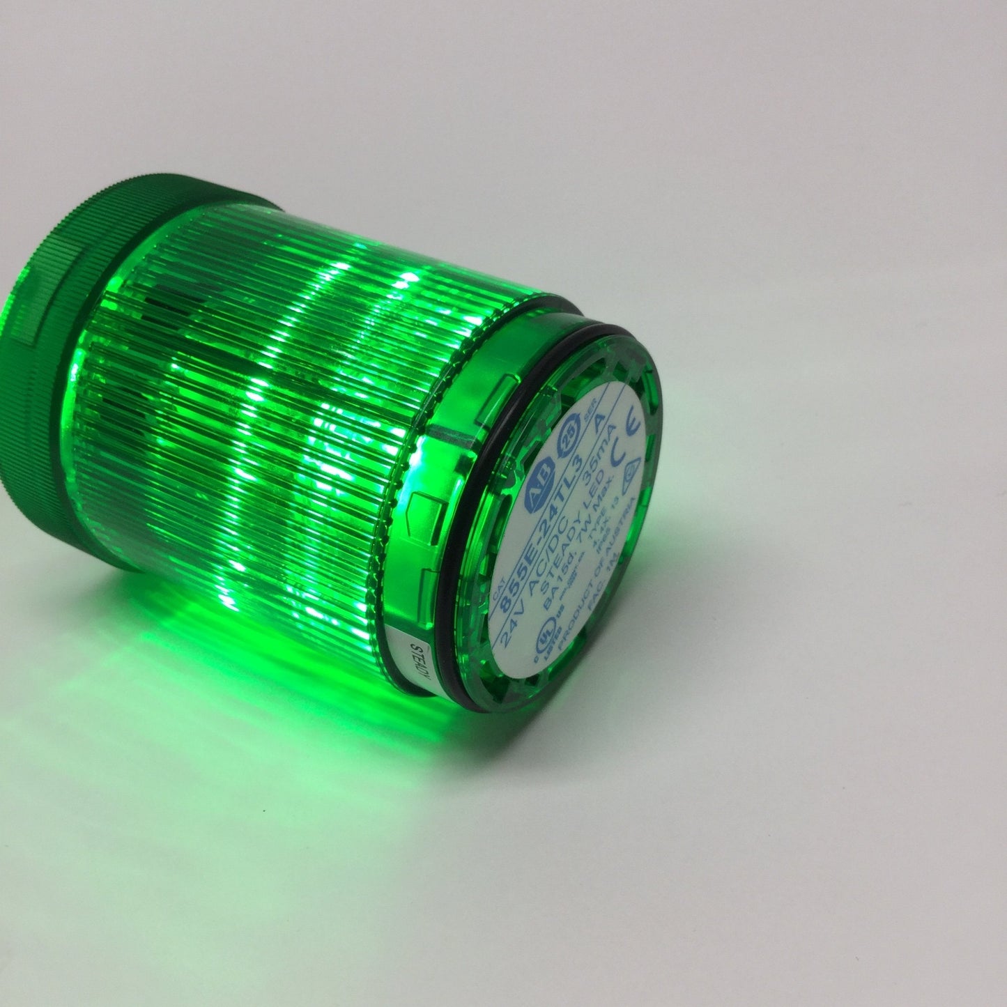 Used Allen Bradley 855E-24TL3 Stacklight Lens & Bulb, Steady Green LED Lamp, 24VAC/DC