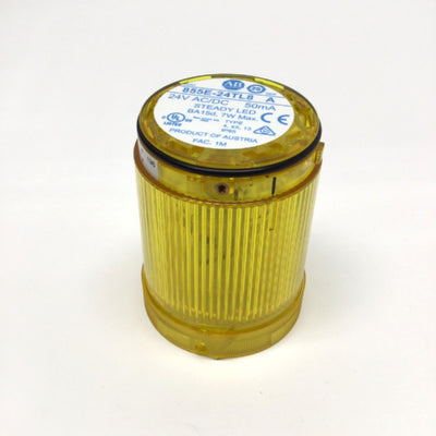 Used Allen Bradley 855E-24TL8 Stacklight Lens & Bulb Steady Yellow LED Lamp, 24VAC/DC