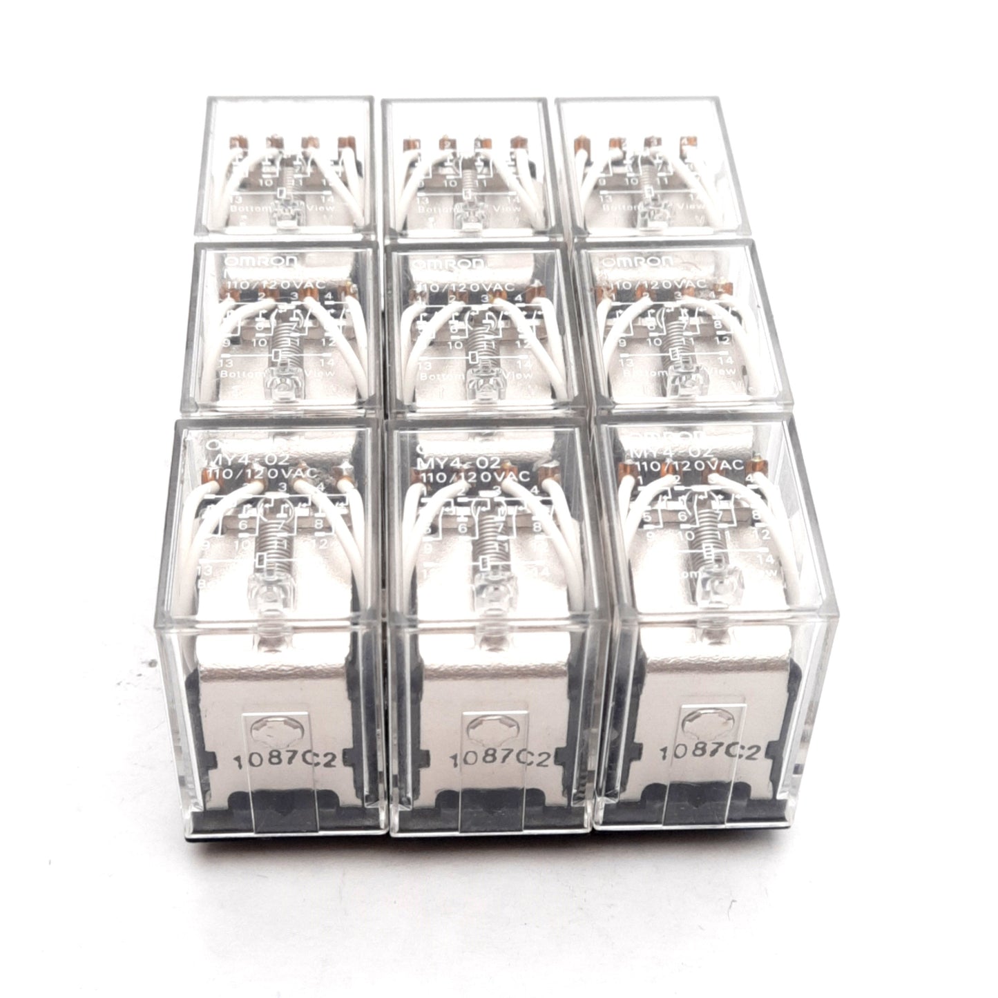 Used Lot of 9 Omron MY4-02 Power Relay, 4PDT, 110/120VAC Coil, 250VAC 3A Contact